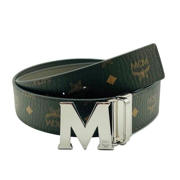 $350 MCM Sea Turtle Green Visetos Canvas M Buckle Reversible Belt - Picture 1 of 6
